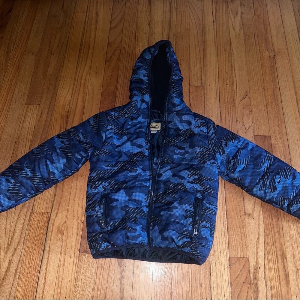Stylish Blue Camouflage Kids Puffer Jacket
